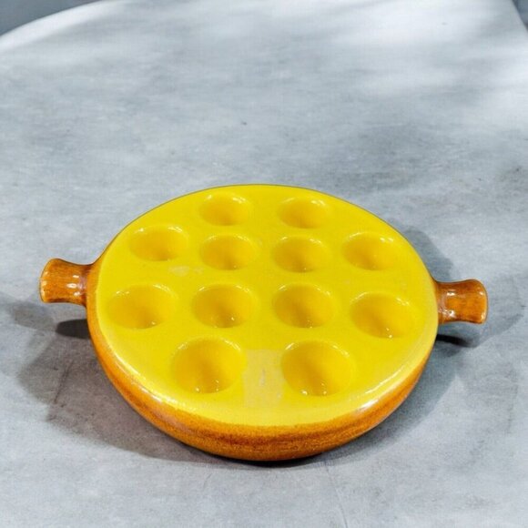 Emile Henry 12 Hole Escargot Snail Dish Red Made In France Yellow Brown Glaze - Picture 1 of 16